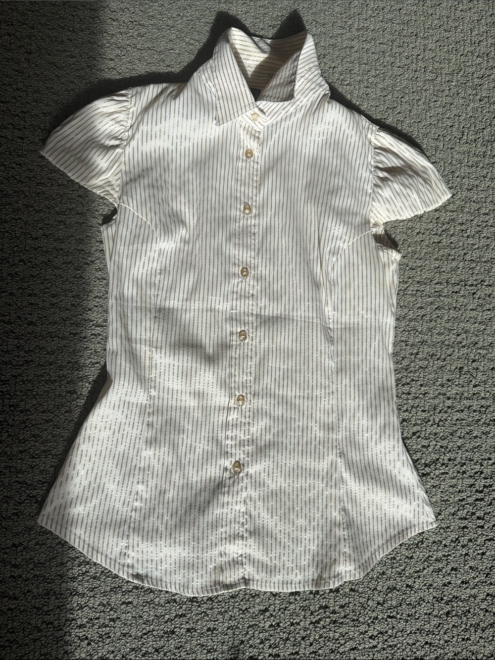 Mango White and Beige Striped Cotton Blend Top